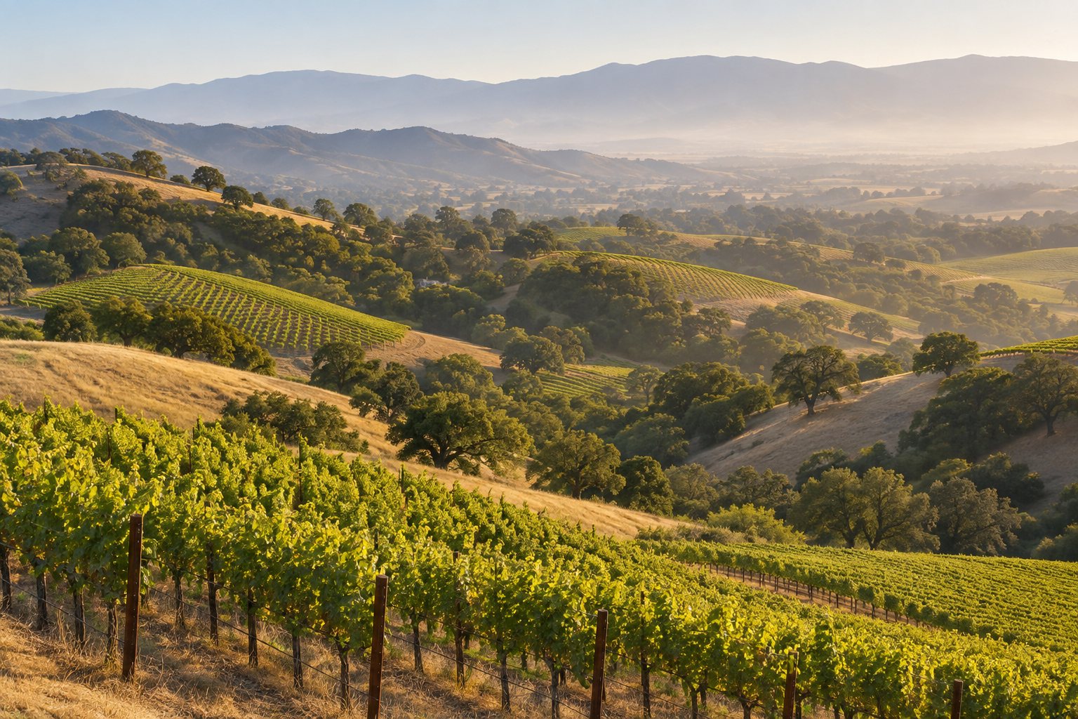 Rolling South Santa Clara Valley hills and vineyards, illustrative