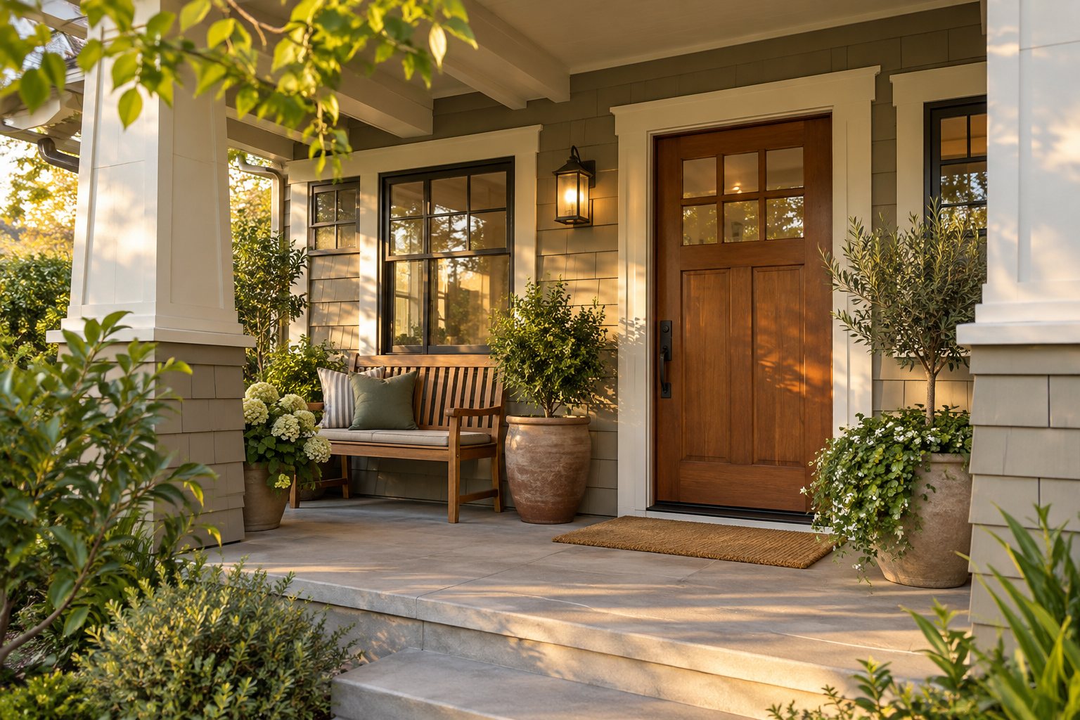 A California craftsman front porch, illustrative